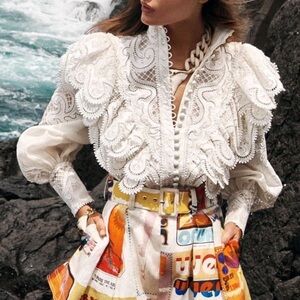 NEW Zimmermann Glassy Wave Ruffled Guipure Lace Blouse AU0